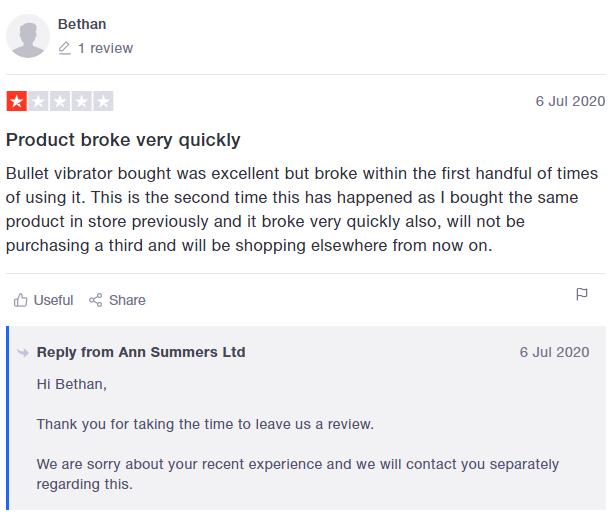 Trustpilot review & reply example