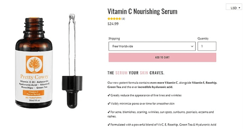 YourSkinLove keeps product pages minimalist and themed while still providing essential information.