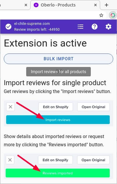 Import Reviews in bulk - Opinew Chrome Extension