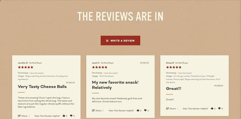 Pipsnacks product reviews layout