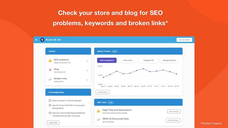 Super easy to set up and use, PluginSEO will help you with everything you need to improve your Google ranking, drive organic traffic to your shop and manage SEO optimization.