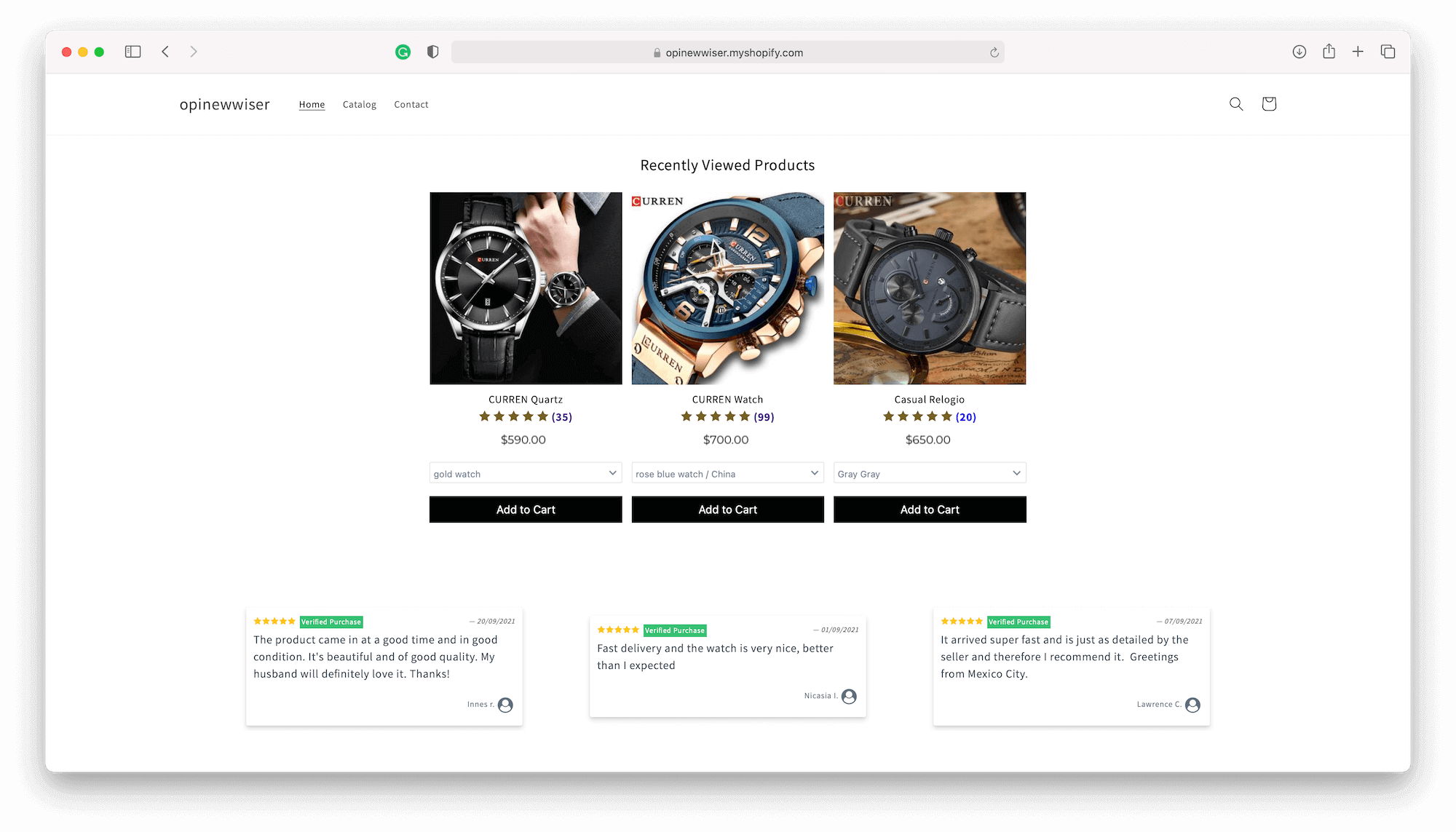 Live example of Opinew & Wiser AI combined on a Shopify store