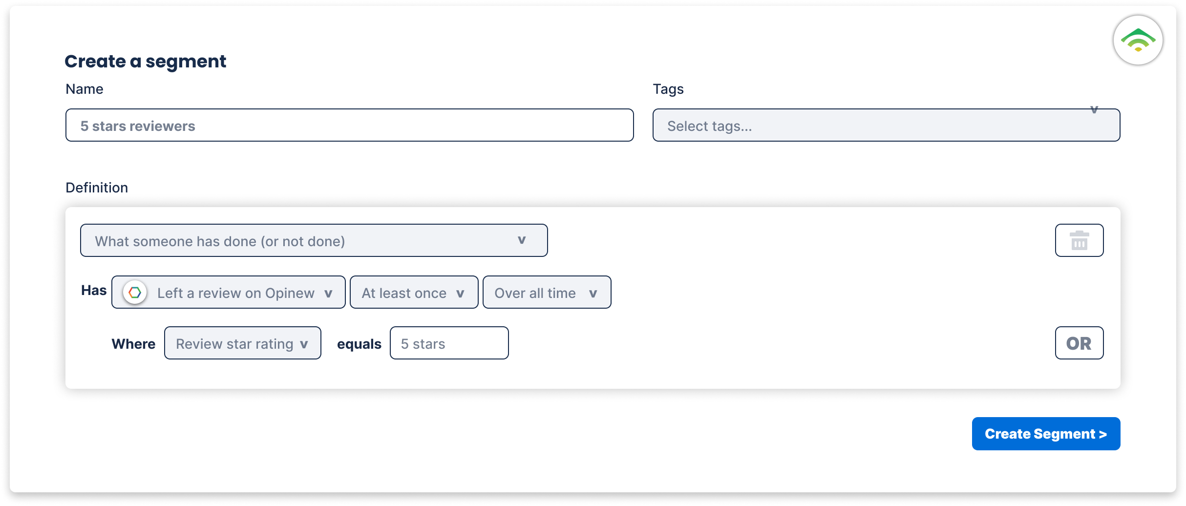 Segment users on Klaviyo with Opinew metrics