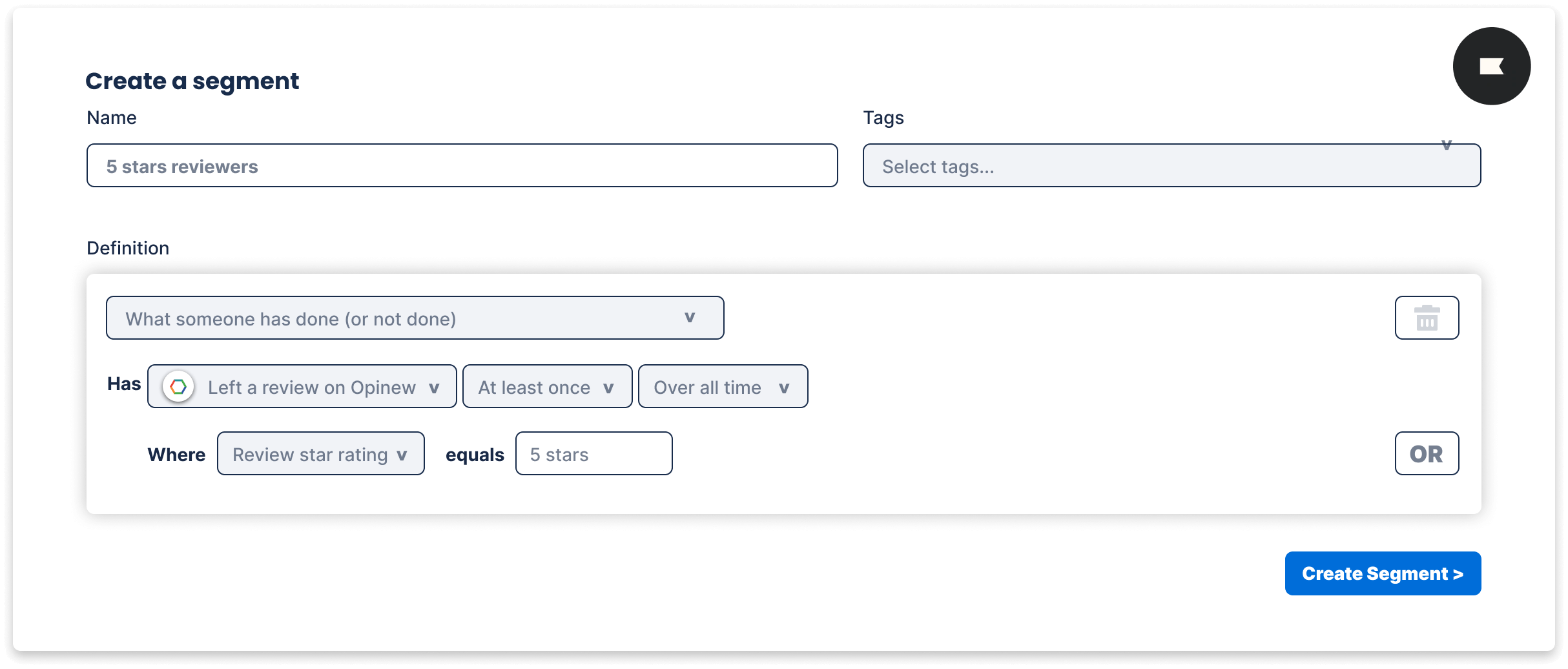 Segment users on Klaviyo with Opinew metrics