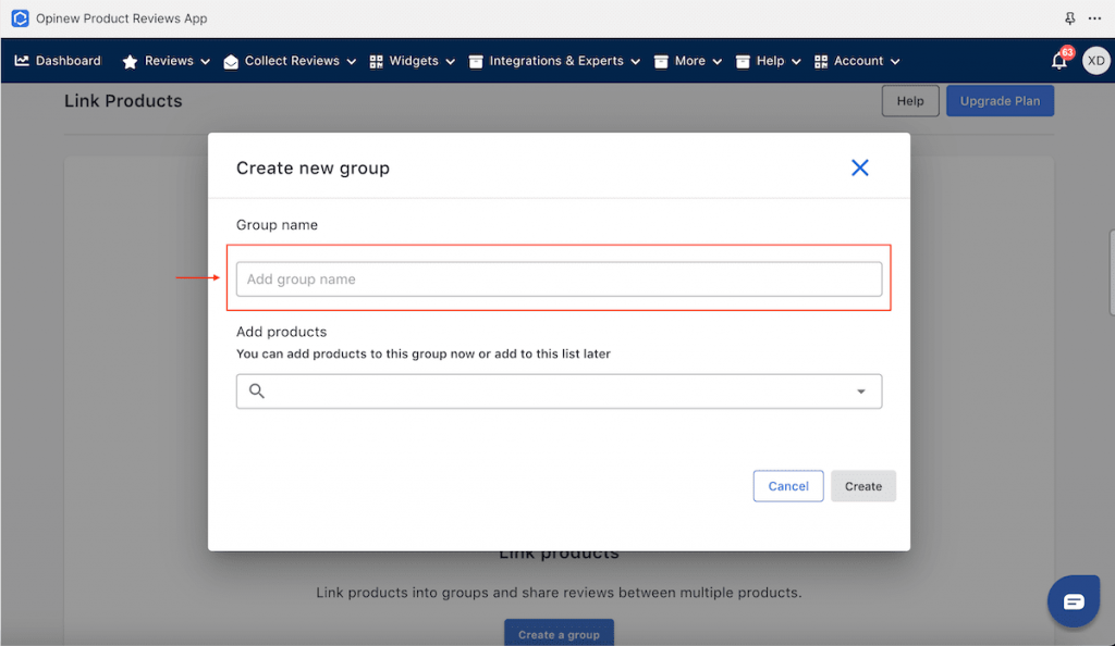 Add a group name to link products