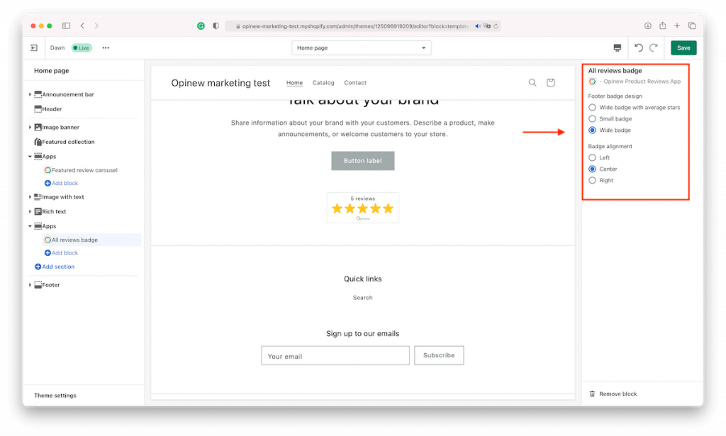 step 3: Customize your Shopify reviews badge
