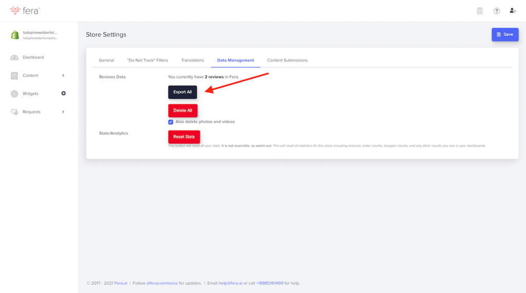 Export reviews from Fera.ai