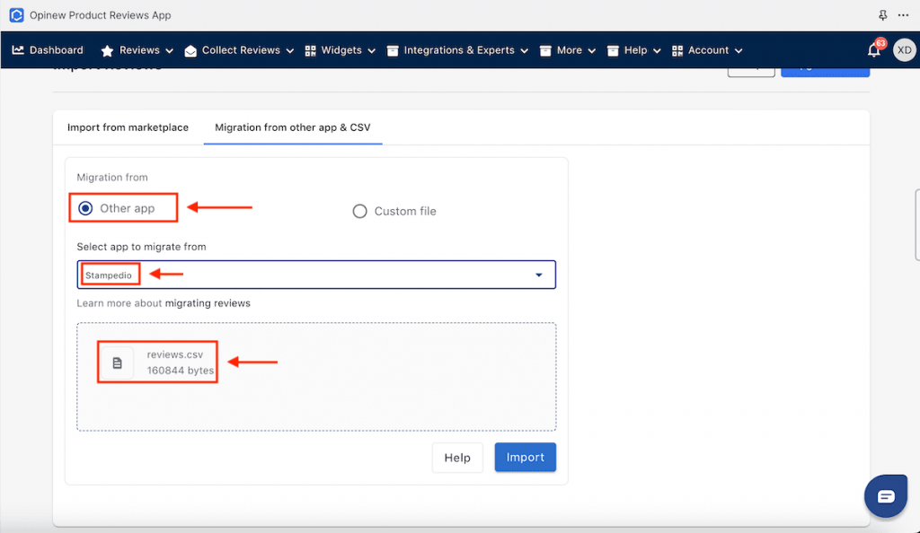 migrate reviews from stamped.io