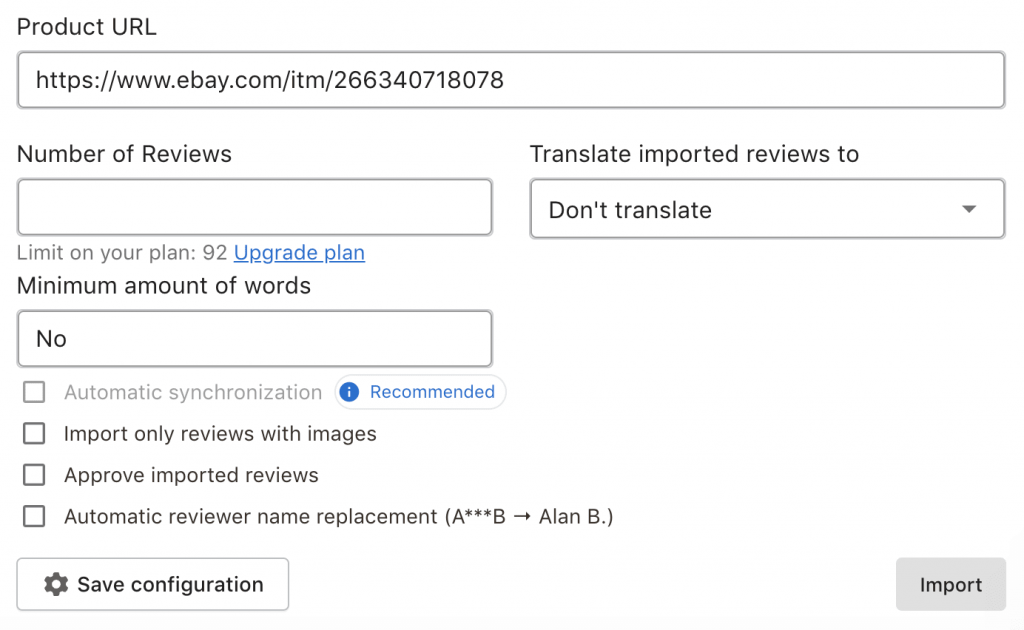 Step 2 import settings from eBay