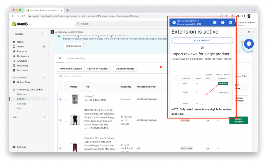 CedCommerce and Opinew Step 5 - Bulk import