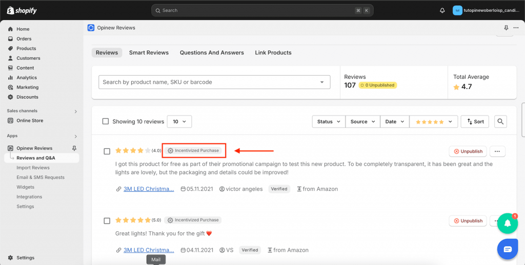 Check that the incentivized reviews badge is showing