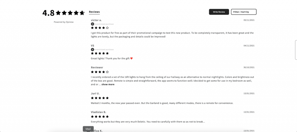 Incentivized review on live store